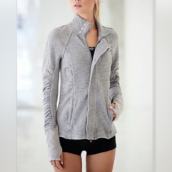 FP Movement by Free People | Marled Gray Ruched Zip-Up Jacket - Picture 2 of 15